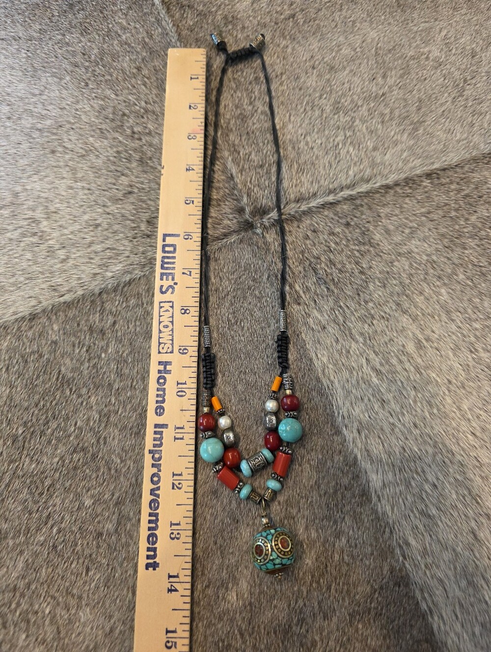 African Stone Beaded Necklace Adjustable Strap - Picture 4 of 6